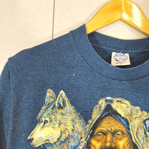 Eagle Kansas City T-Shirt Vintage Size M Single Stitch Made in US Blue Wolf 90s - Picture 5 of 9